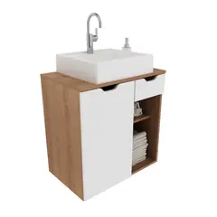 TECNOMOBILI - MUEBLE BAÑO AEREO CON 1 CAJÓN Y 1 PUERTA ALMENDRA/BLANCO