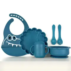 GENERICO - Set alimentación complementaria silicona León Turquesa O