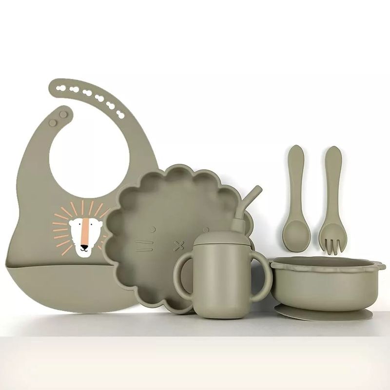 GENERICO - Set alimentación complementaria silicona León Verde Osc