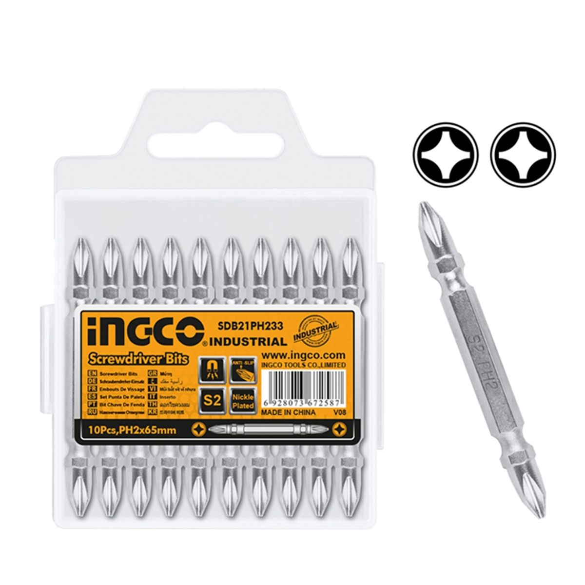 INGCO - Kit Juego Puntas Phillips Ph2 Doble 10 Pcs Ingco Sdb21ph233