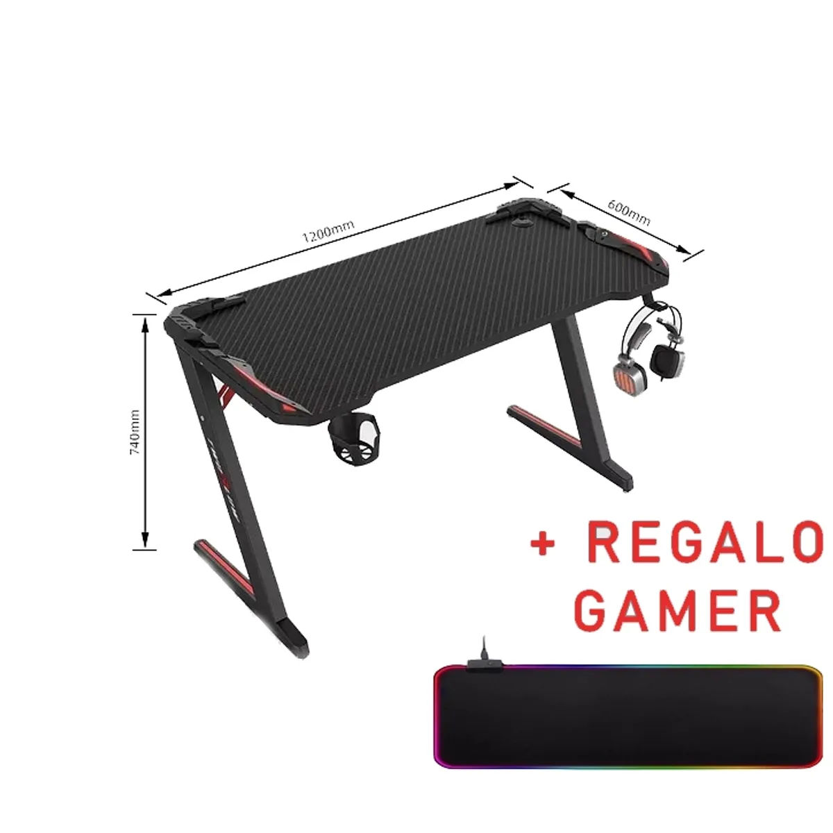 GENERICO - Escritorio Gamer RGB Forma Z 120 Cm Largo + Regalo Mouse Pad Gamer