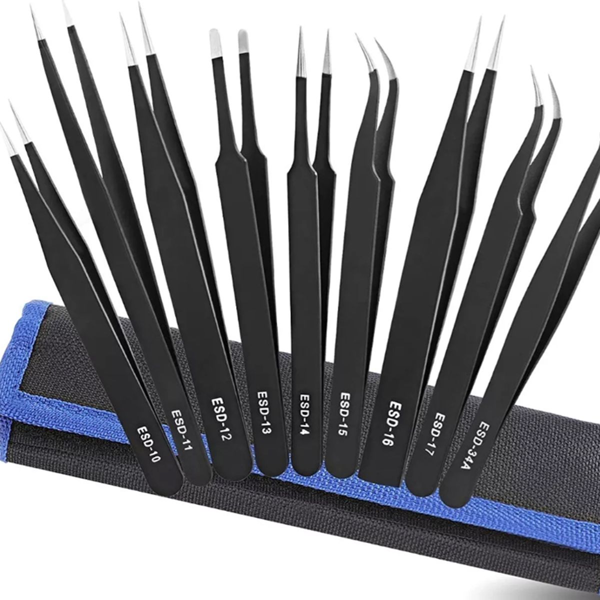 GENERICO - Set De 9 Pinzas Antiestática De Acero Inoxidable