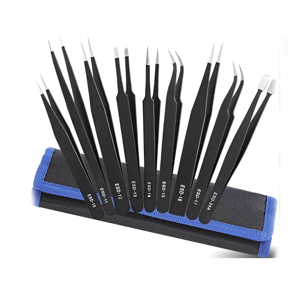 GENERICO - Set De 9 Pinzas Antiestática De Acero Inoxidable