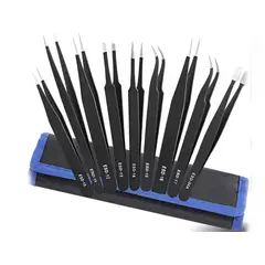 GENERICO - Set De 9 Pinzas Antiestática De Acero Inoxidable