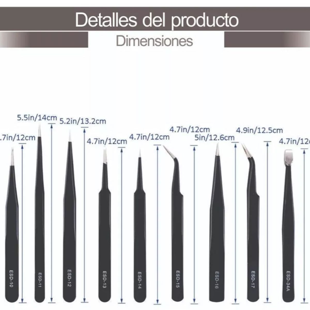 GENERICO - Set De 9 Pinzas Antiestática De Acero Inoxidable
