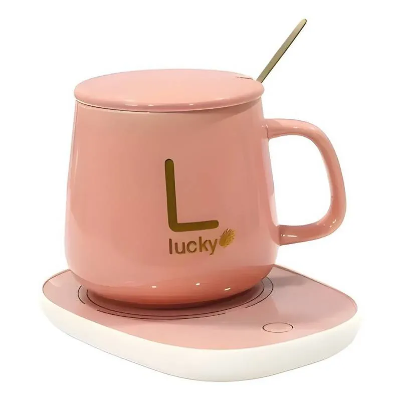 GENERICO - Taza Con Calentador Eléctrico Tazón Para Café Té Leche Rosa