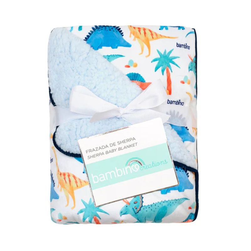 BAMBINO - Manta Frazada de Sherpa Azul Dinosaurios