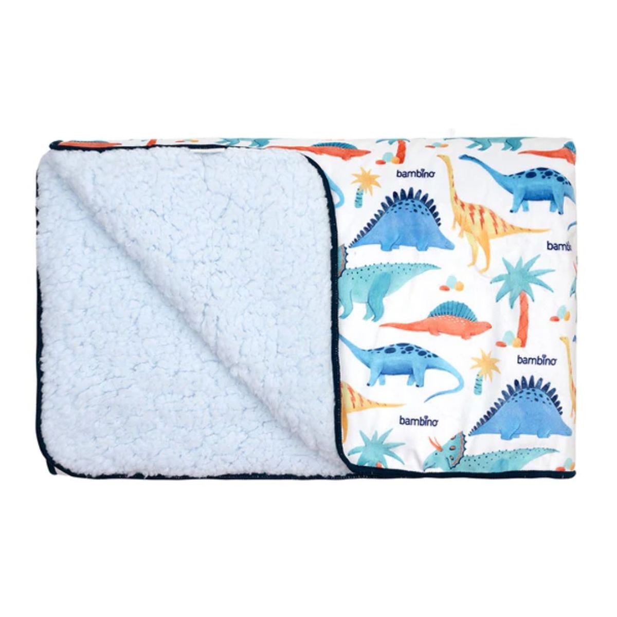 BAMBINO - Manta Frazada de Sherpa Azul Dinosaurios