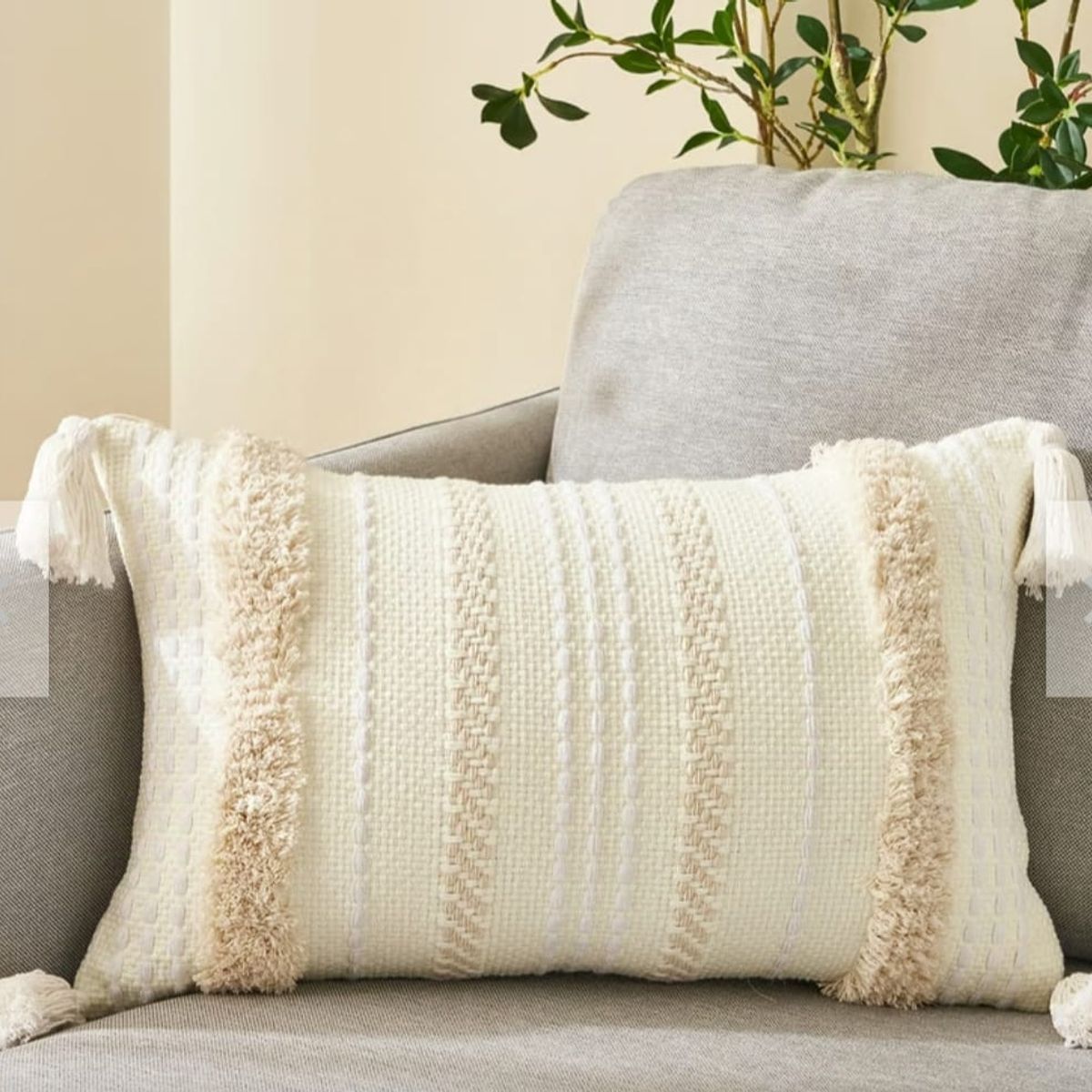 GENERICO - Fundas de cojín rectangular crema - Pack Dos