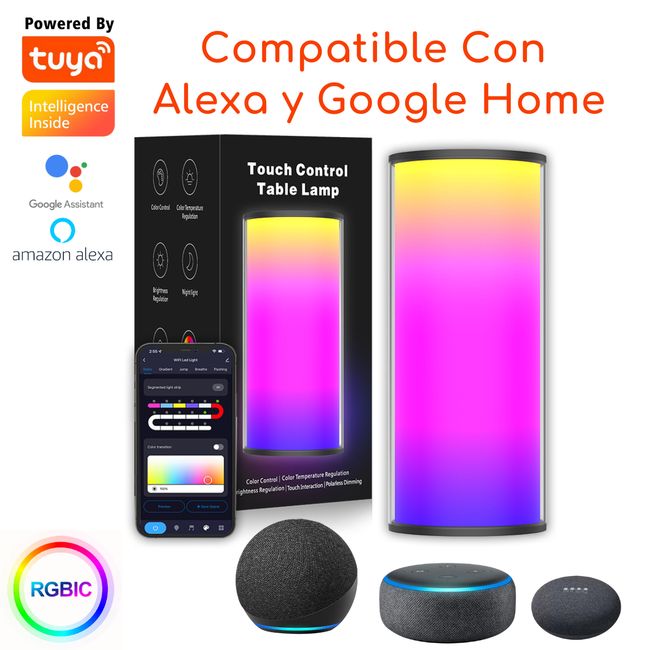 D MOTICA - Lámpara Touch Wifi Inteligente Ambiental Blancos y Colores RGB-IC