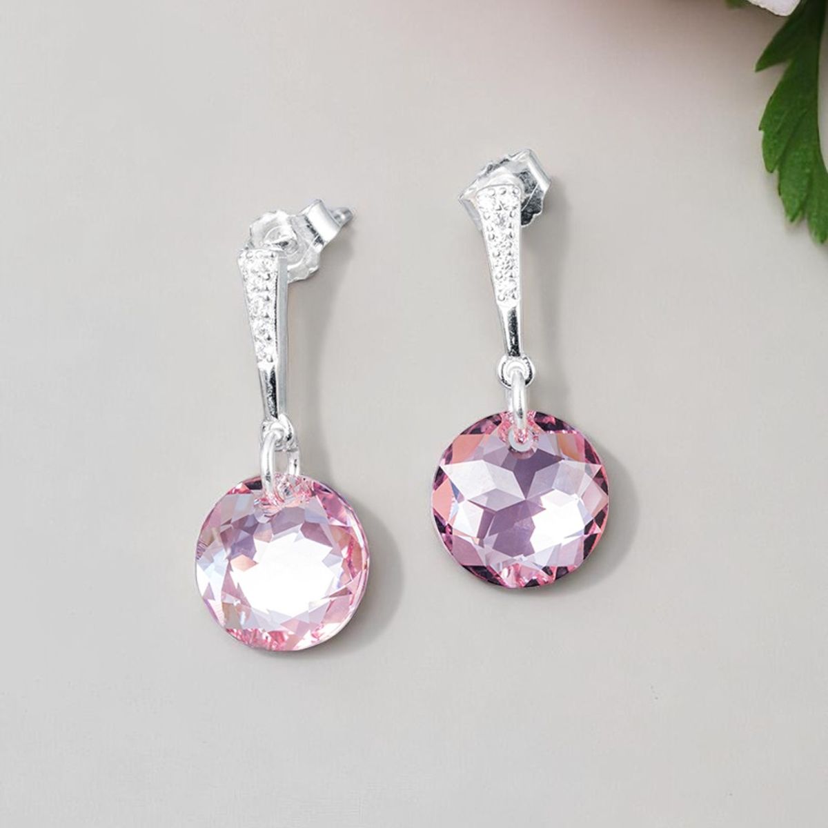JOYAS MONTERO - Aros Gracia Plata 925 creado con cristales de Swarovski® Light Rose