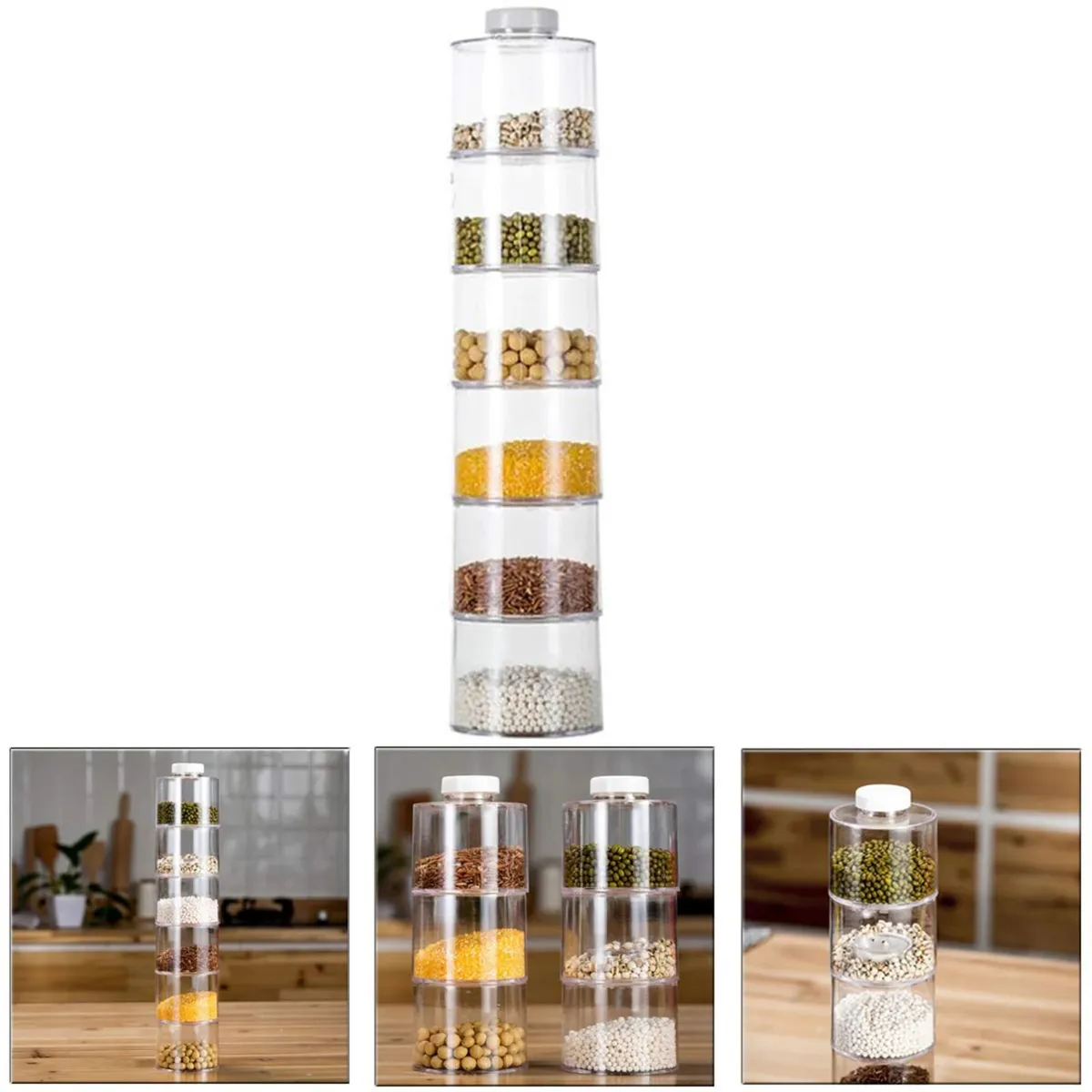 GENERICO - Especiero Condimentos Modular Torre 6 Frascos Acrílicos
