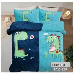 GENERICO - Cobertor Chiporro Infantil Dinosaurio Happy + 1 Funda 1,5 Plaza