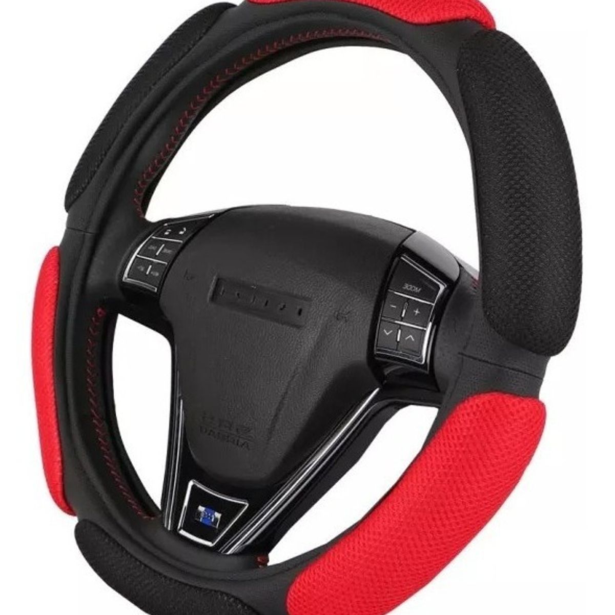 GENERICO - Funda Cubre Volante Universal 3D Acolchado Negro-Rojo.