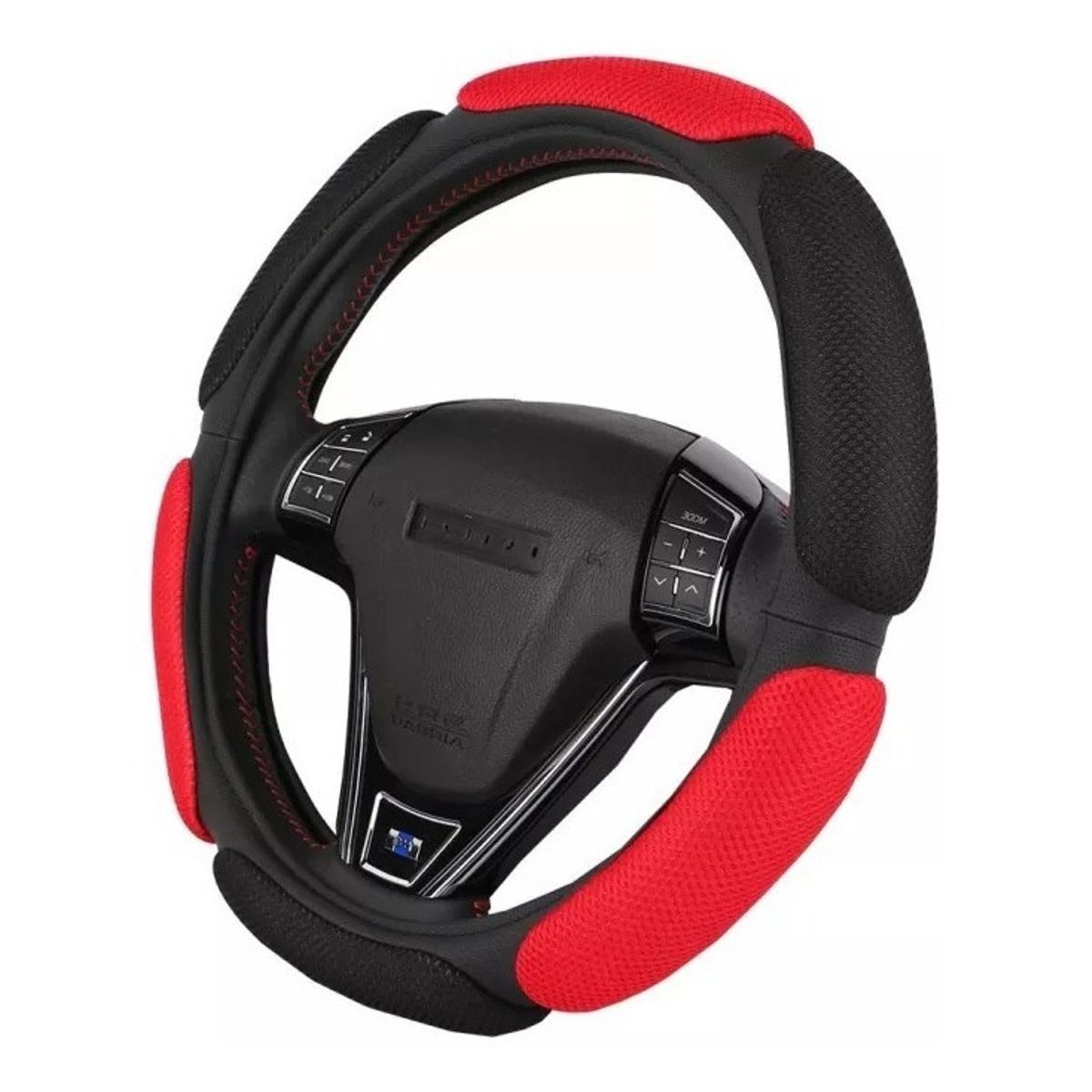 GENERICO - Funda Cubre Volante Universal 3D Acolchado Negro-Rojo.