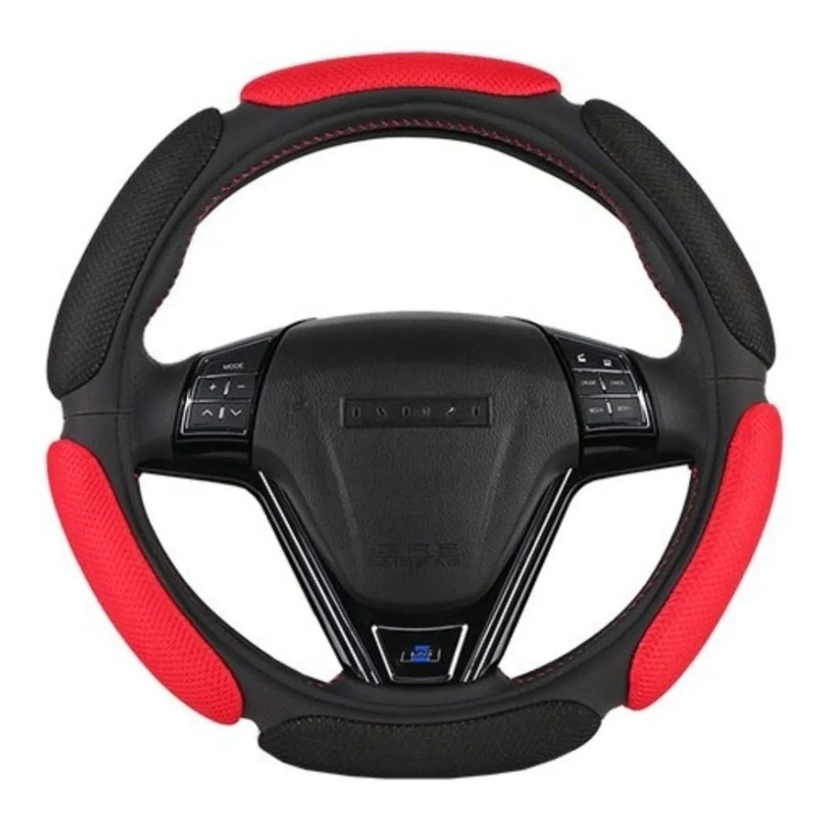 GENERICO - Funda Cubre Volante Universal 3D Acolchado Negro-Rojo.