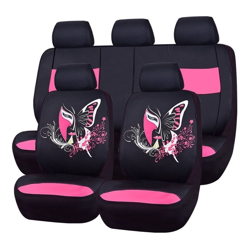 GENERICO - Funda Cubre Asiento Auto Para Mujer Rosado 9pcs Mariposa AH