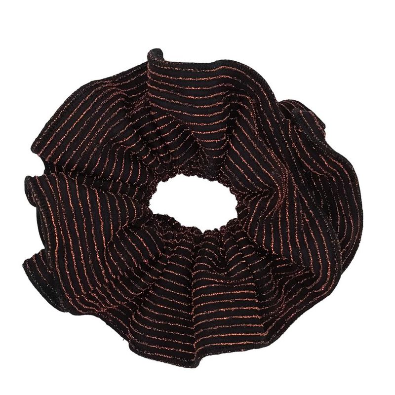 MARIA PASKARO - Scrunchie Camelia L Negro Lineas Cobre Maria Paskaro - Negro
