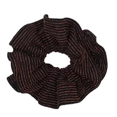 MARIA PASKARO - Scrunchie Camelia L Negro Lineas Cobre - Negro