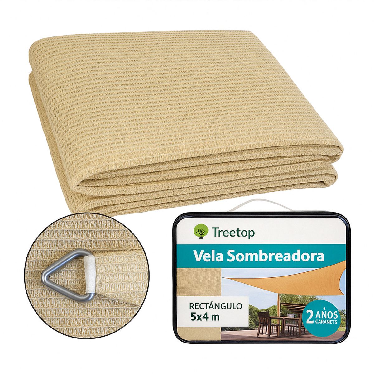 TREETOP - Vela Sombra Rectangular de 3 × 4 m color Beige.