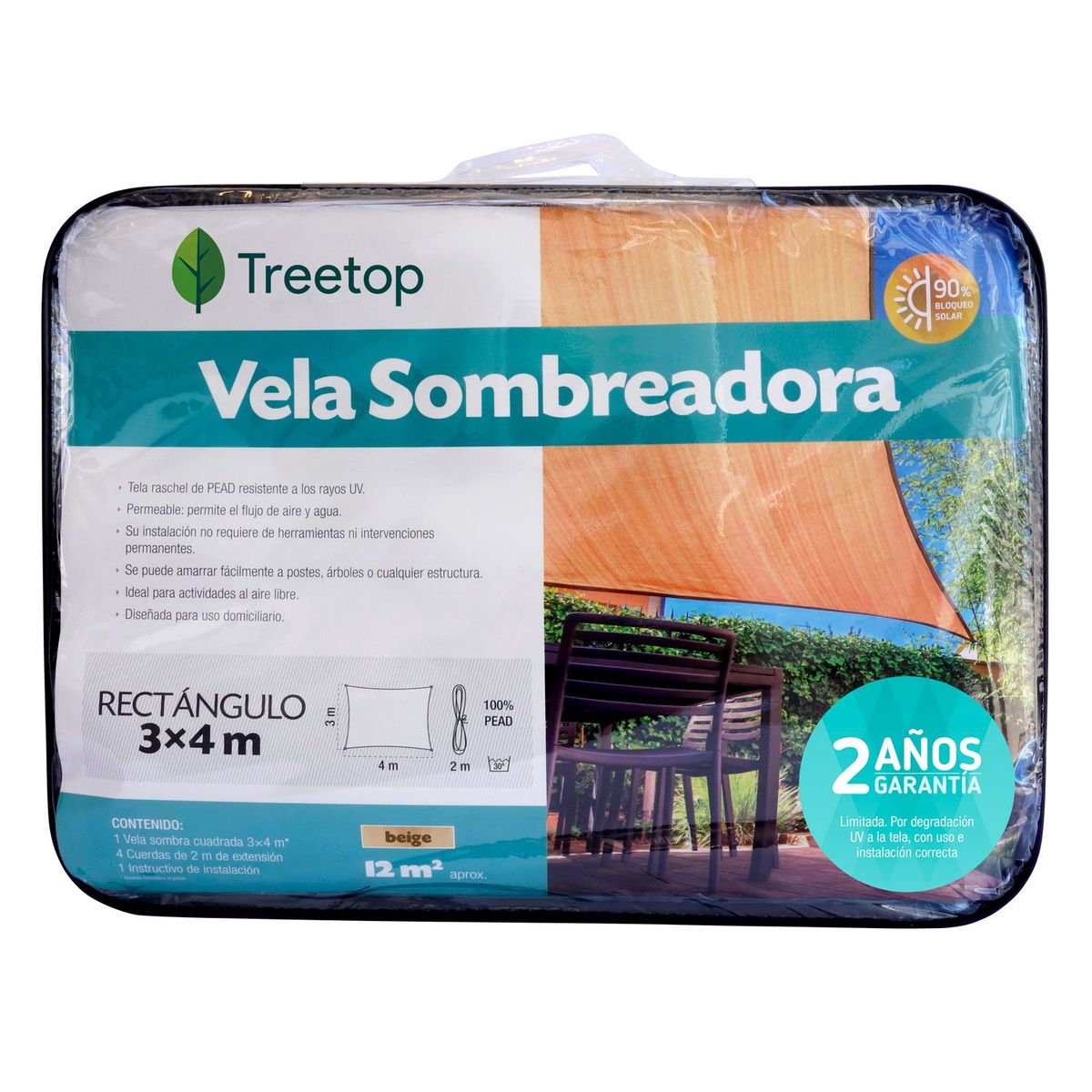 TREETOP - Vela Sombra Rectangular de 3 × 4 m color Beige.