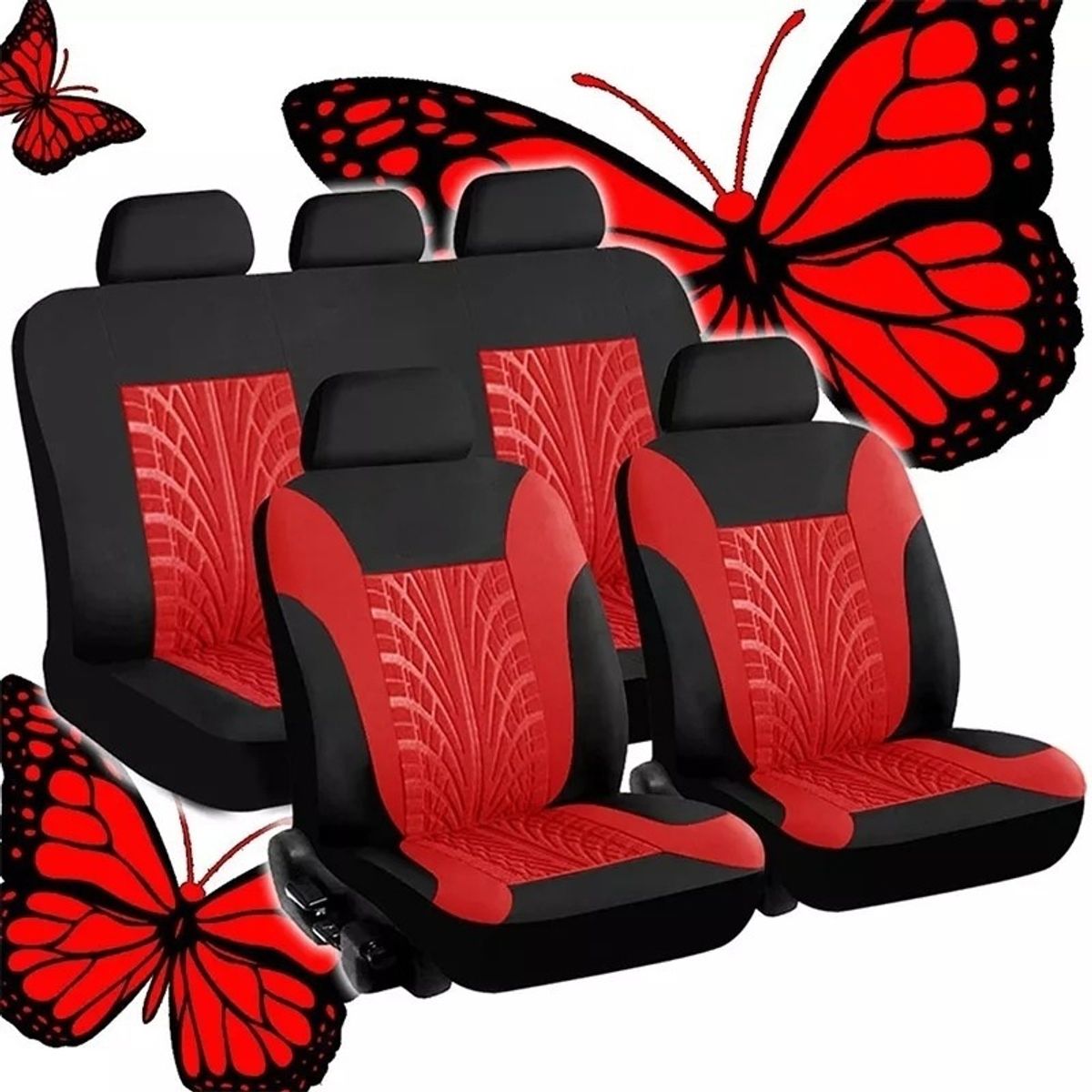 GOODCAR - Funda Cubre Asiento Auto Universal 9piezas Rojo Mariposa