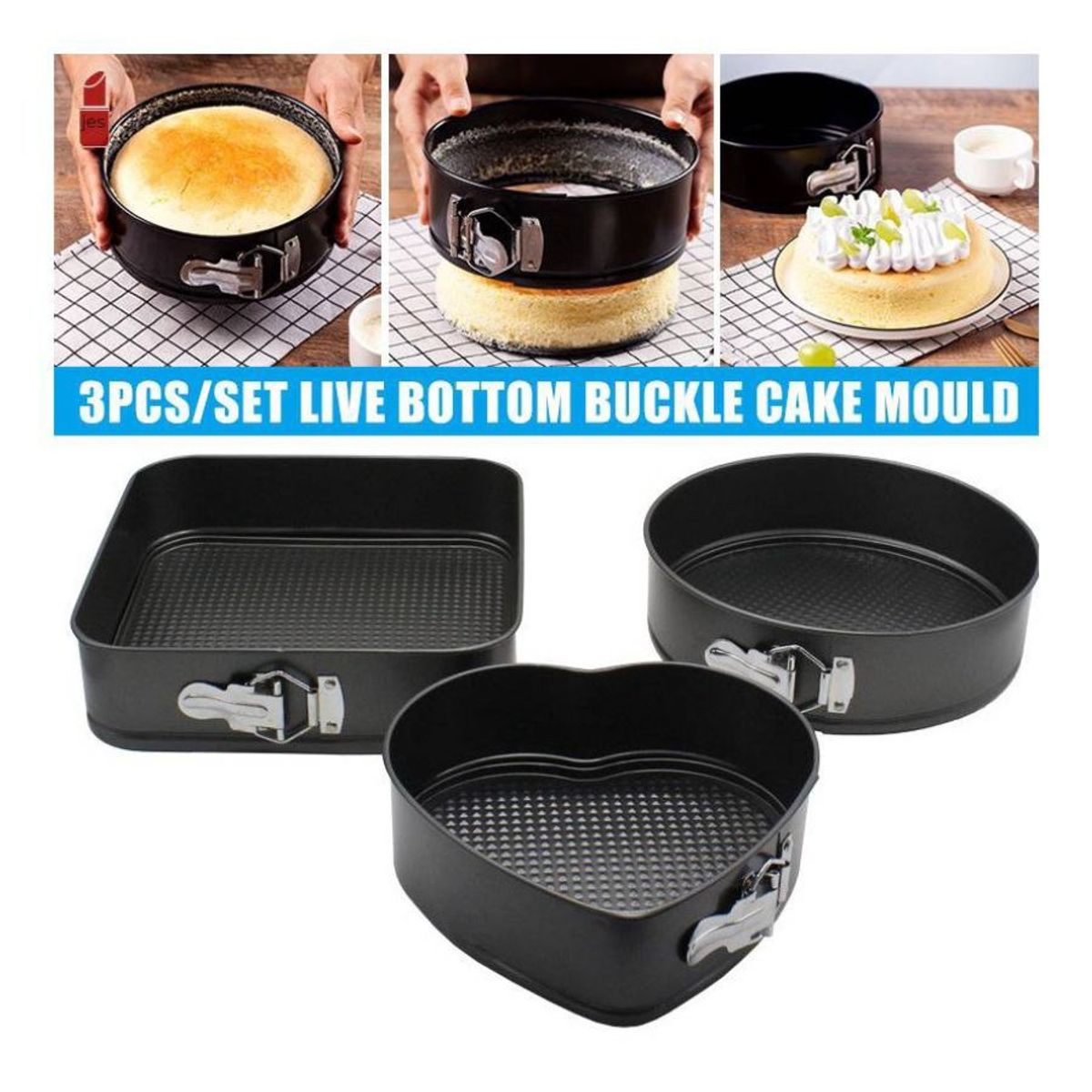 GENERICO - Set 3 Moldes para Hornear Torta Antiadherente Desmontable 20 22 24cm