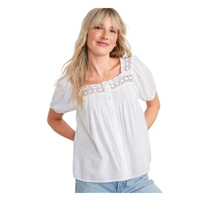 OLD NAVY - Blusa con Mangas Abullonadas Blanco OLD NAVY