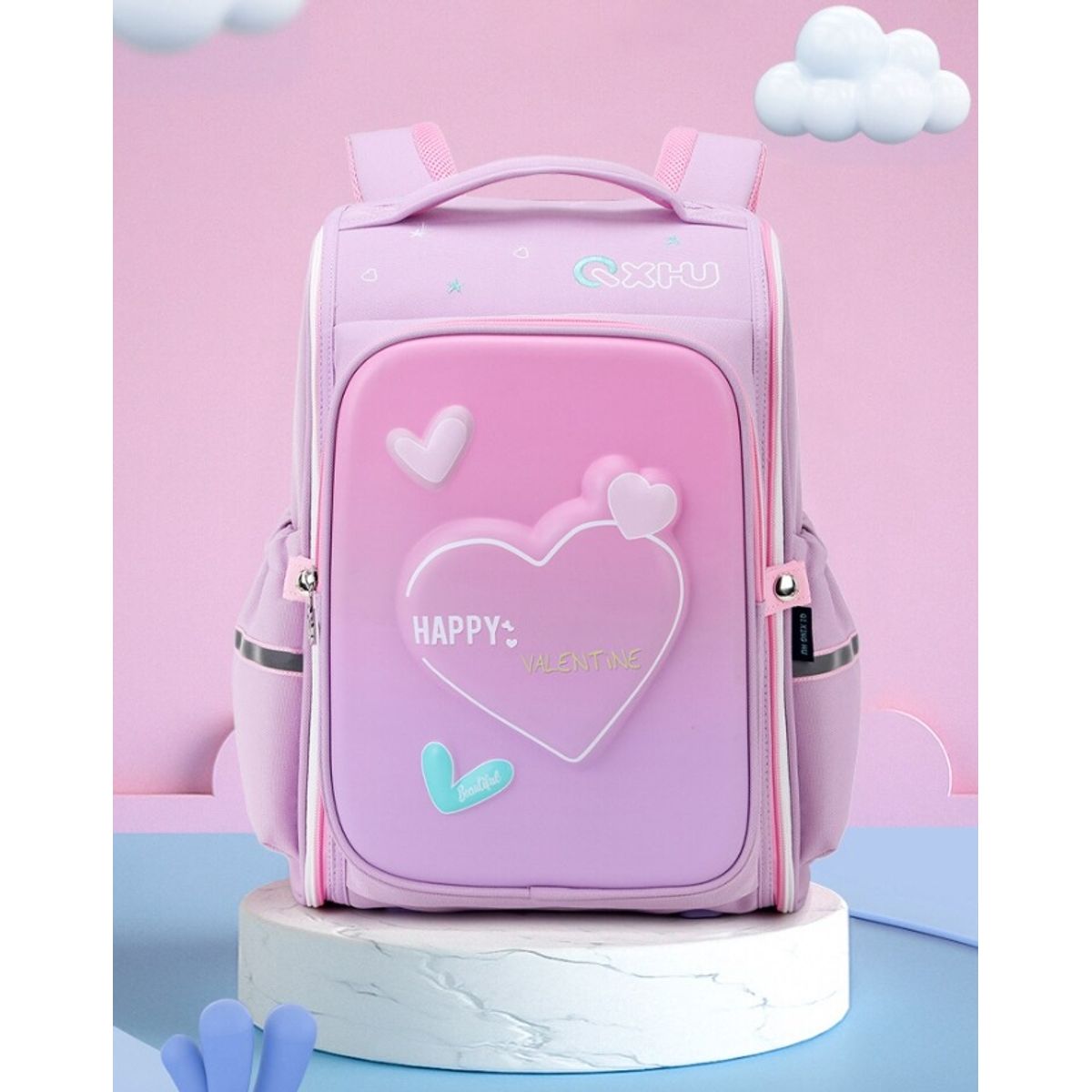 GENERICO - Mochila escolar "Happy" impermeable color rosa 35 L