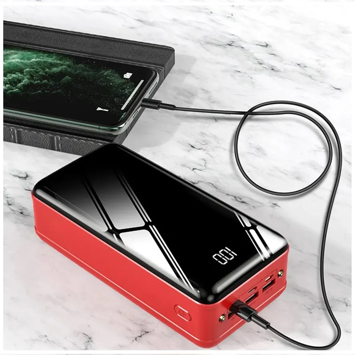 GENERICO - Cargador Portátil Power Bank 50000 mAh 3USB Compatible Tipo C Lightning linterna LED Carga Rápida