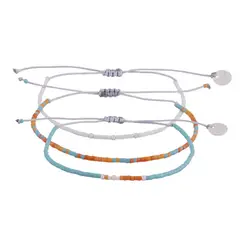 ZAZU - Pack Pulseras Blanca, Turquesa y Naranjo con Mostacillas de Plata