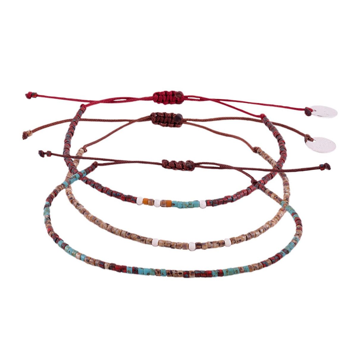 ZAZU - Pack Pulseras Picasso Rojas con Mostacillas de Plata