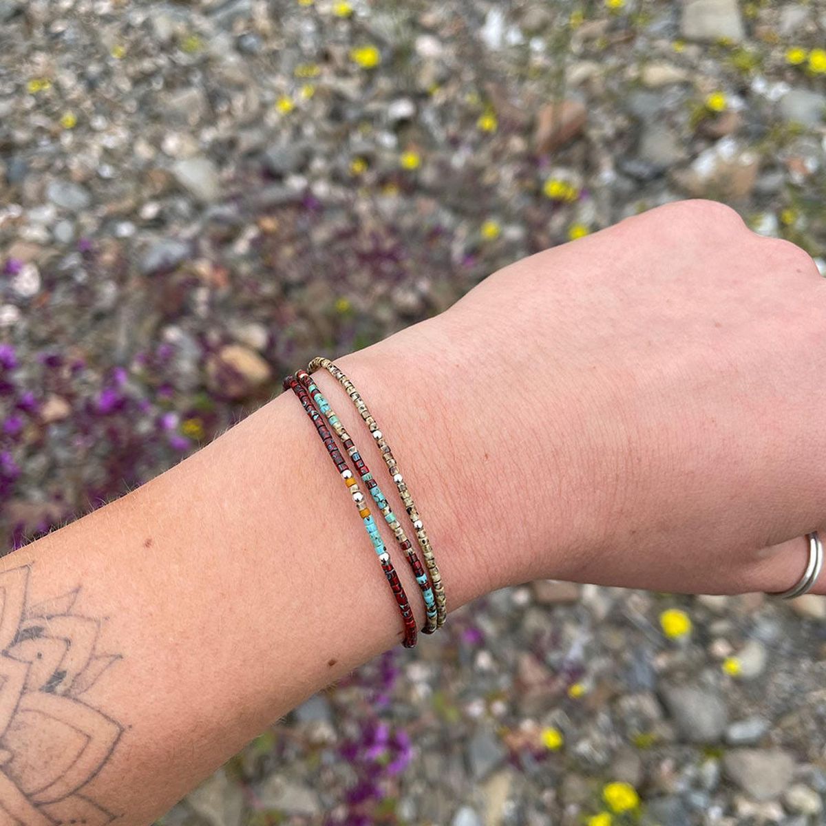 ZAZU - Pack Pulseras Picasso Rojas con Mostacillas de Plata