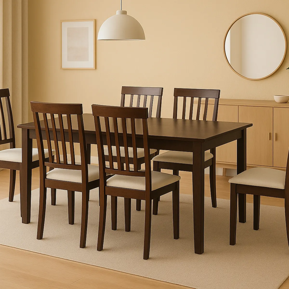 SWEET HOGAR - Comedor madera 6 sillas color chocolate modelo manchester