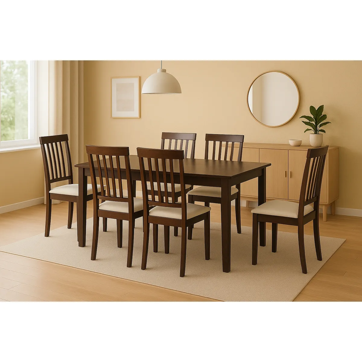 SWEET HOGAR - Comedor madera 6 sillas color chocolate modelo manchester