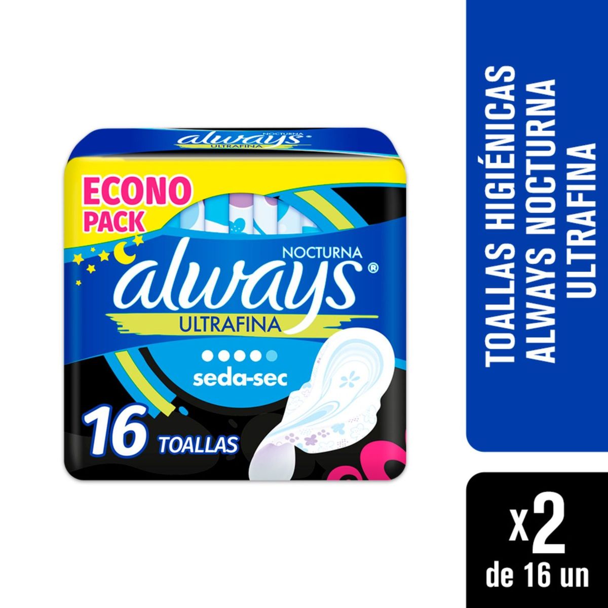 ALWAYS - Pack 2 Toallas Higiénicas Always Nocturnas 16un