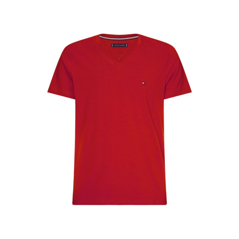 TOMMY HILFIGER - Polera Essential Cotton V-Neck Rojo Hombre