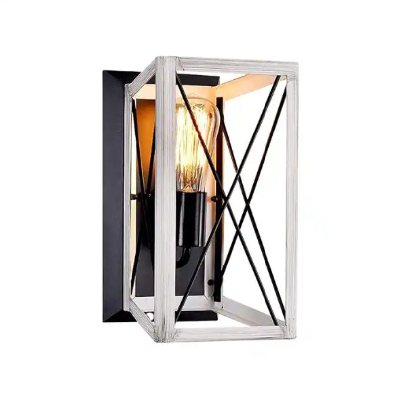 ELECTRICA STORE - APLIQUE LED DE HIERRO CON DETALLE EN MADERA COLOR NEGROBLANCO E27