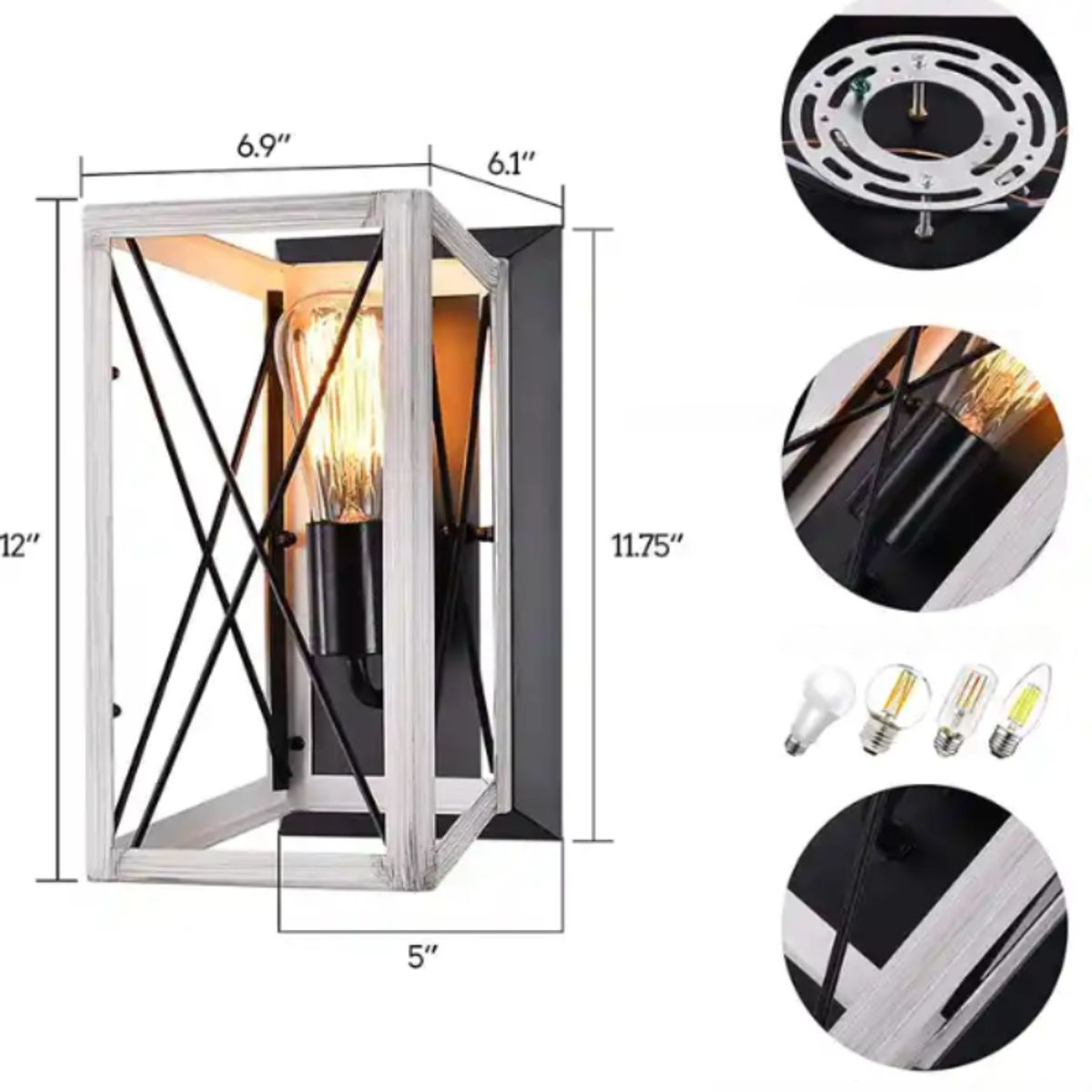 ELECTRICA STORE - APLIQUE LED DE HIERRO CON DETALLE EN MADERA COLOR NEGROBLANCO E27