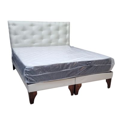 Imagen 2 del producto Cama Europea 2 Plazas Respaldo Crudo Lino Colchón Resorte Bonnell.