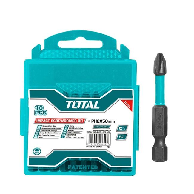 TOTAL TOOLS - Juego Puntas Phillips Hexagonal Impacto S2 Ph2 10 Pcs Total