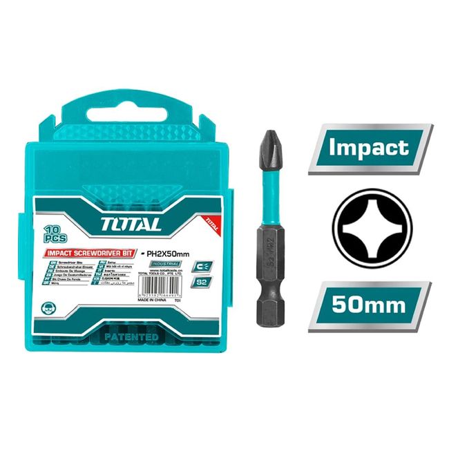TOTAL TOOLS - Juego Puntas Phillips Hexagonal Impacto S2 Ph2 10 Pcs Total