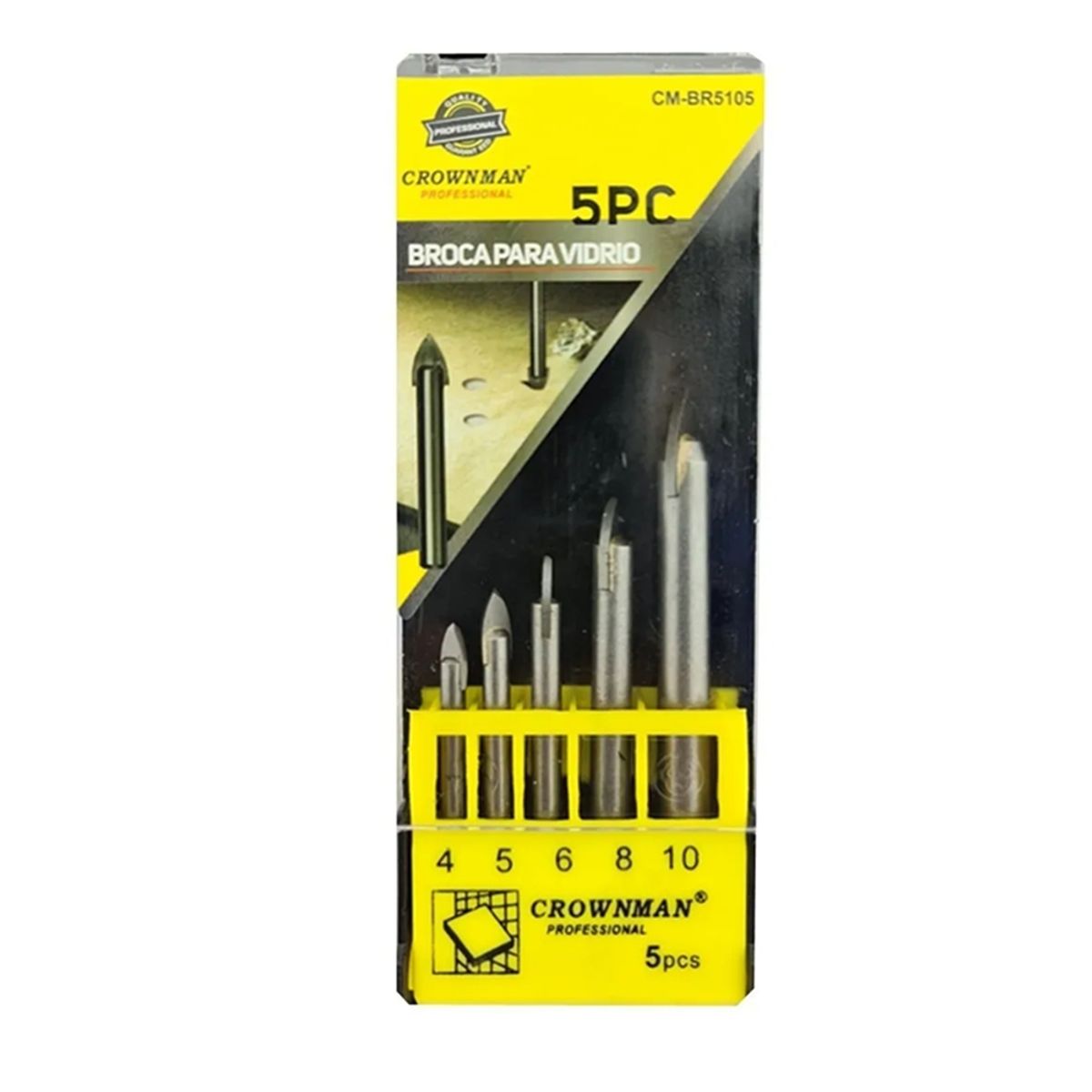 GENERICO - Jgo Kit Set De Brocas Para Cerámica Y Vidrio 5 Pcs Liso Crow