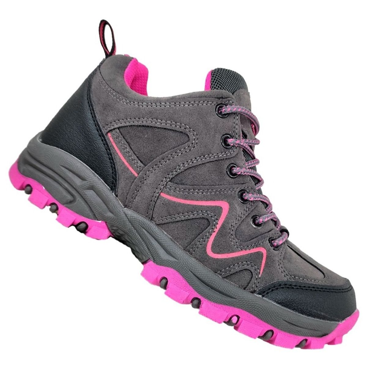 GENERICO - Zapatillas De Mujer Caña Media Outdoor Gris Y Rosa - 3134 -1
