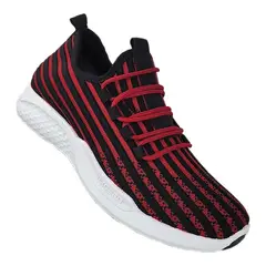 GENERICO - Zapatillas De Hombre Deportivas Negro Rayas Rojas 3205
