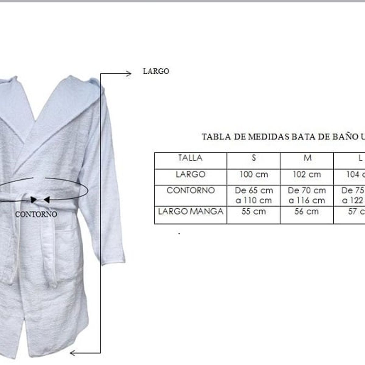 GENERICO - BATA DE BAÑO 100 ALGODÓN ULTRA ABSORBENTE UNISEX BLANCO