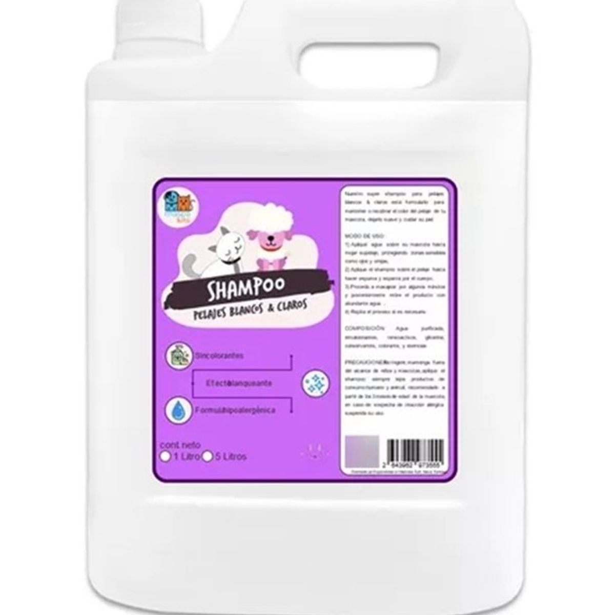 MASCOKITS - Shampoo Pelaje Blanco 5 Litros Perros & Mascotas