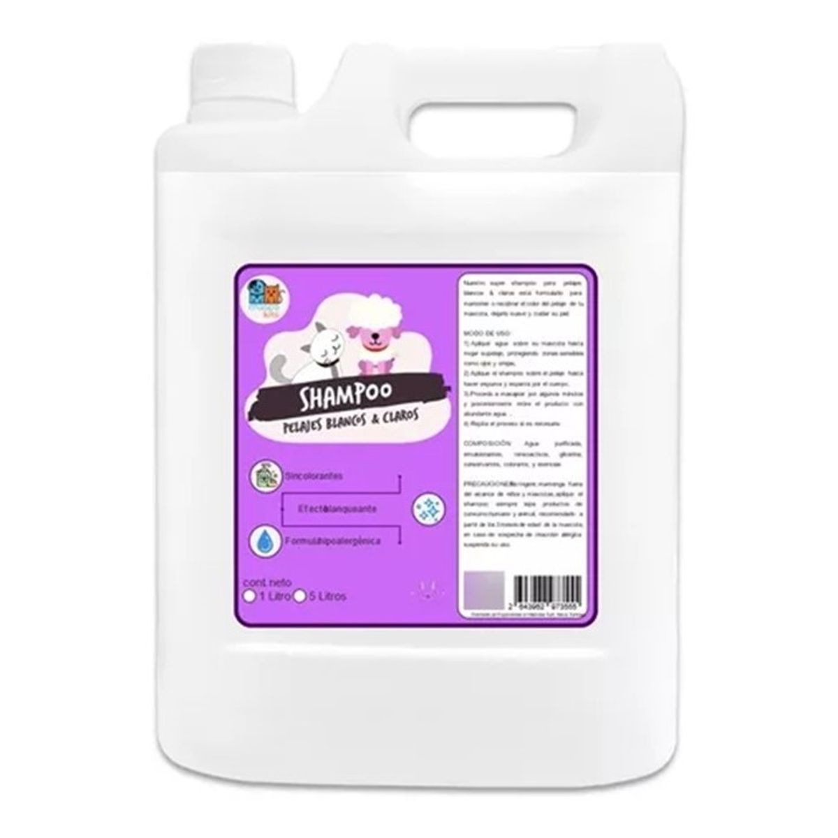 MASCOKITS - Shampoo Pelaje Blanco 5 Litros Perros & Mascotas