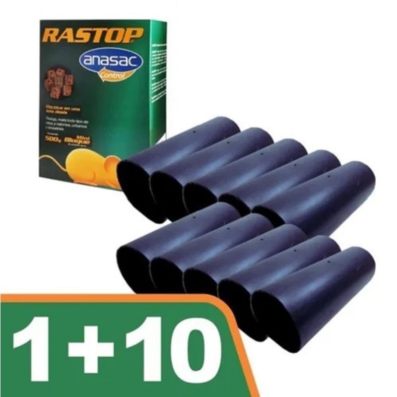 ANASAC - Pack 10 Trampas Tubos + Rastop Minibloque 500 Gr Para Raton