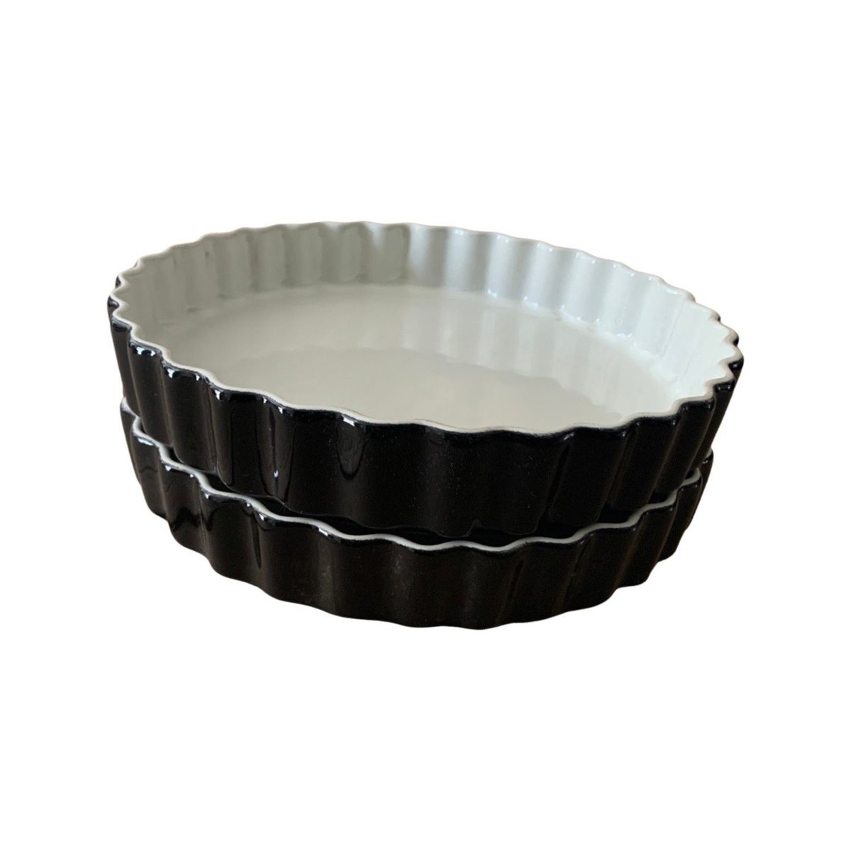 GENERICO - Set 2 fuente cerámica tipo GRES, REDONDA -27 cm /diám.- blanco/ negro.